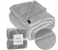 Mięciutki KOC narzuta na fotel PLED dwustronny TEDY 200x220 cm srebro