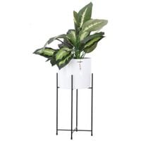 Doniczka ceramiczna Biała osłonka na stojaku metal połysk kwietnik H33cm