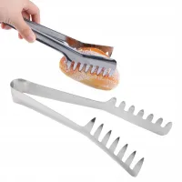 SZCZYPCE KUCHENNE DO SAŁATKI MIĘSA GRILL UNIWERSALNE METALOWE 21CM SREBRNE