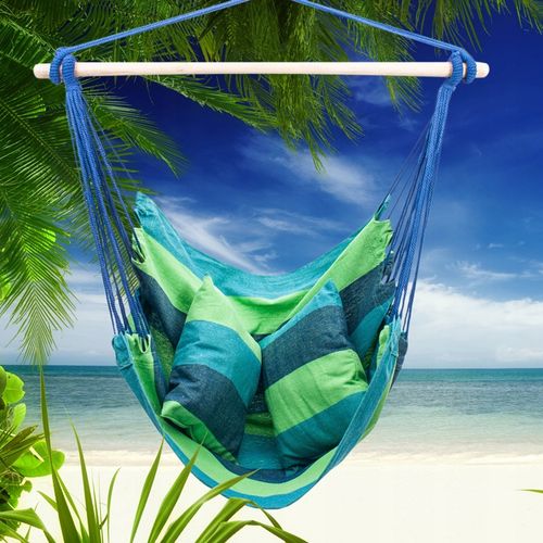 NIEBIESKI WISZĄCY OGRODOWY HAMAK HUŚTAWKA BRAZYLIJSKA KOKON + 2 poduszki na Arena.pl