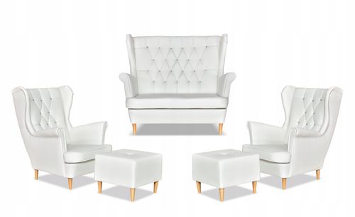 Zestaw uszak Gaja ekoskóra skaj sofa fotele pufy biały na Arena.pl