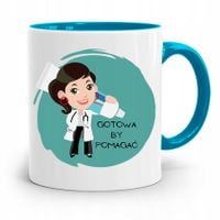 Kubek Błękitny Prezent Dentysty Gotowy By Pomagać Z Nadrukiem Ze Zdjęciem