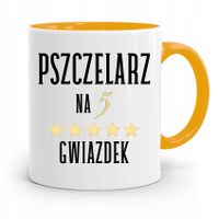 Kubek Zółty Dla Pszczelarza Na Pięć Gwiazdek Z Nadrukiem Ze Zdjęciem