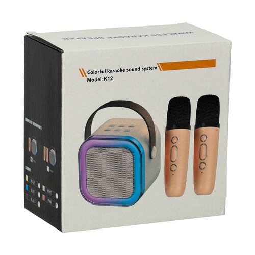Zestaw Karaoke Głośnik Bluetooth Przenośny + 2 Mikrofony LED USB Beżowy na Arena.pl
