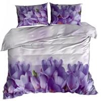 Pościel 3D bawełna satyna 200x220cm FIOLETOWE FREZJE