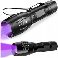 Latarka tester taktyczna LED zoom dioda UV Bursztyn odporna Mocna FIOLET
