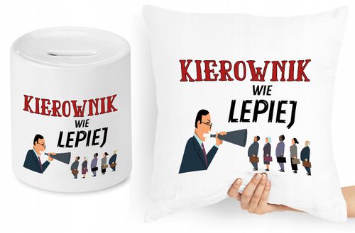 Dla Kierownika Zestaw Poduszka + Skarbonka Prezent Z Nadrukiem Ze Zdjęciem na Arena.pl