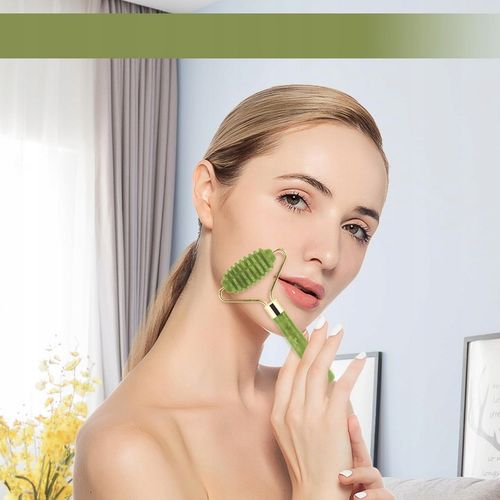 3w1 Masażer do twarzy KAMIEŃ GUA SHA z jadeitu zestaw roller wałek masażu na Arena.pl