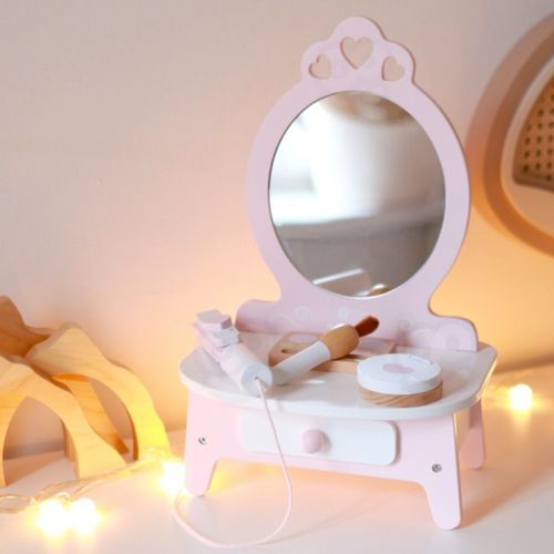 DLA DZIECI  DREWNIANA TOALETKA DLA DZIEWCZYNKI Z LUSTREM AKC na Arena.pl