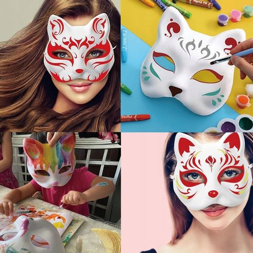 10× DIY PUSTE, RĘCZNIE MALOWANE MASKI MASKA KOT + 2× PĘDZLE + 12× FARBA na Arena.pl