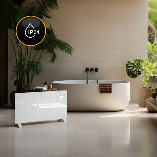 Grzejnik elektryczny szklany konwektorowy Glow 2500W LED WiFi Tuya biały na Arena.pl