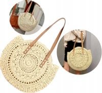 Klasyczna Torebka Torba Okrągła Słomiana Lato