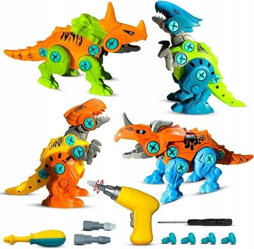 Klocki konstrukcyjne DINOZAURY do skręcania ZESTAW z wkrętarką śrubokrętem na Arena.pl