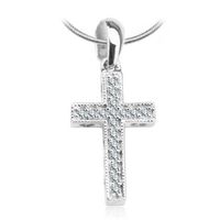 przepiękny krzyżyk z białego złota z brylantami i serduszkami