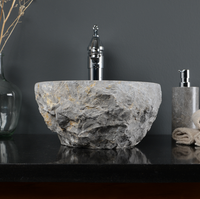 Umywalka marmurowa 30 cm szara zlew do łazienki z kamienia