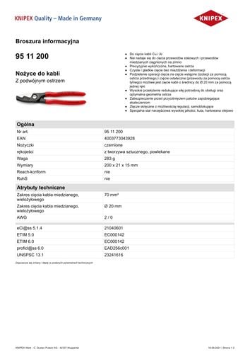 nożyce do kabli 200mm - kn 95 11 200 na Arena.pl