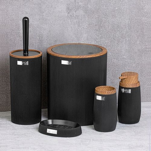 ZESTAW ŁAZIENKOWY 5 ELEMENTÓW KOMPLET DO WC ŁAZIENKI CZARNY OKRĄGŁY LOFT na Arena.pl