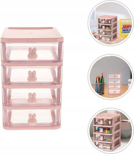 ORGANIZER plastikowy przezroczysty POJEMNIK Z 4 SZUFLADY RÓŻOWY na Arena.pl