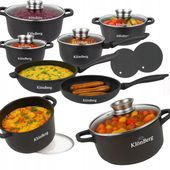 KOMPLET GARNKÓW MARMURKOWYCH INDUKCJA GAZ ZESTAW GARNKI PATELNIA