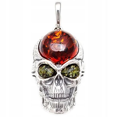 SREBRNY WISIOREK CZASZKA z oryginalny BURSZTYN srebro 925 DLA MĘŻCZYZNY na Arena.pl