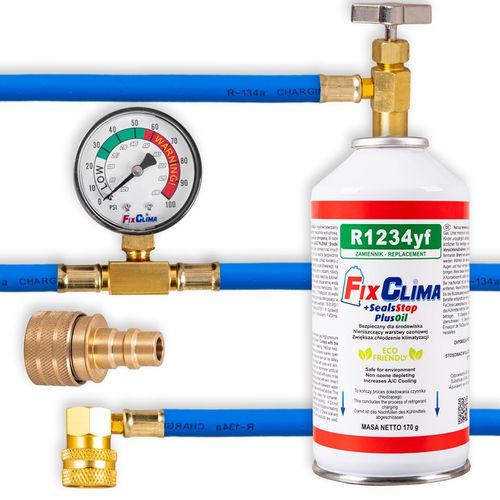 ZESTAW DO NAPEŁNIANIA KLIMATYZACJI AUT CZYNNIK R1234YF + USZCZELNIACZ na Arena.pl