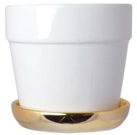 Doniczka ceramiczna biała ze złotą podstawką duża