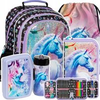 PLECAK SZKOLNY ZESTAW JEDNOROŻEC PIÓRNIK WOREK BIDON ŚNIADANIÓWKA