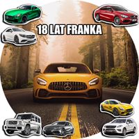 OPŁATEK NA TORT 30CM - SAMOCHODY AUTA MERCEDES + IMIĘ + GRATIS! 24CM 26CM