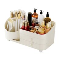 organizer na pędzle, kosmetyki, obrotowy z szufladkami, kremowy
