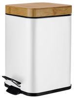 Kosz na śmieci z pedałem kwadrat stal bambus VERTO 3 l biały styl loftowy