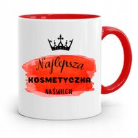 Kubek Czerwony Dla Kosmetyczki Najlepsza Prezent Z Nadrukiem Ze Zdjęciem