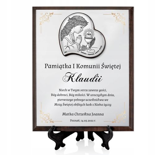 Srebrny obrazek prezent na KOMUNIĘ dla dziewczynki z NADRUKIEM na Arena.pl