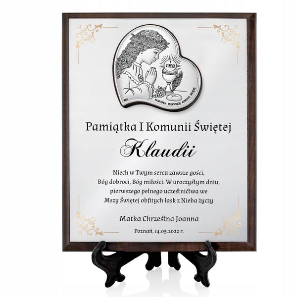 Srebrny obrazek prezent na KOMUNIĘ dla dziewczynki z NADRUKIEM zdjęcie 6