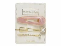 Komplet 3 spinek do włosów różowa perłowa