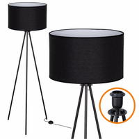 Lampa trójnóg Trigni CZARNA - Nowoczesny Design Czarny LNIANY abażur