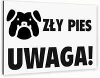 Tabliczka znak informacyjny 20x15 Biała UWAGA ZŁY PIES Nierdzewna NADRUK UV