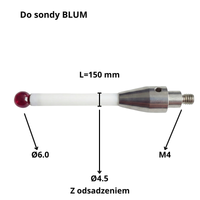 Rylec Trzpień M4, kula Ø6.0 mm, L=150 mm - Z odsadzeniem (trzon Ø4.5) BLUM