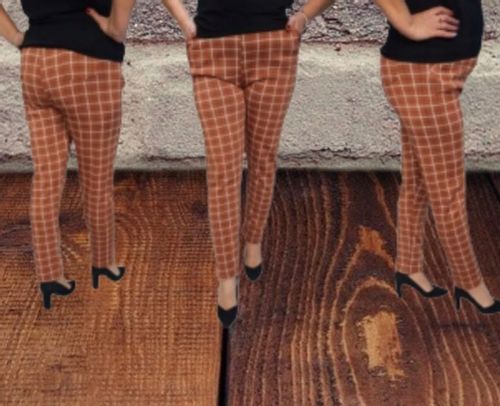 Spodnie damskie cygaretki w kratkę 7XL/8XL brązowe z kieszeniami na Arena.pl