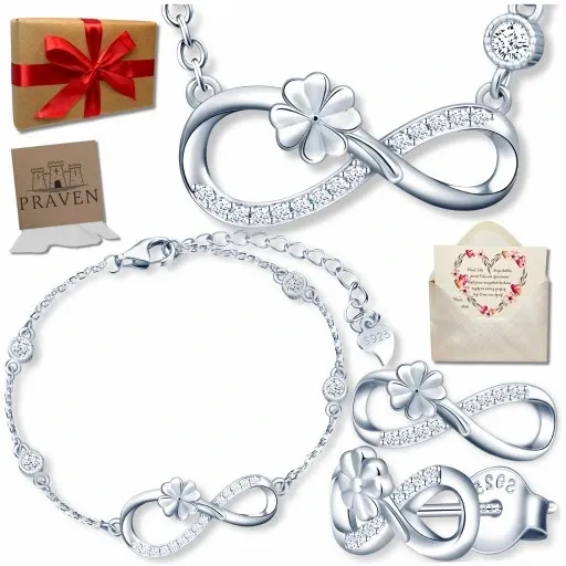 Komplet Biżuterii Srebrnej 925 Nieskończoność Koniczynka 3 element + GRAWER zdjęcie 1