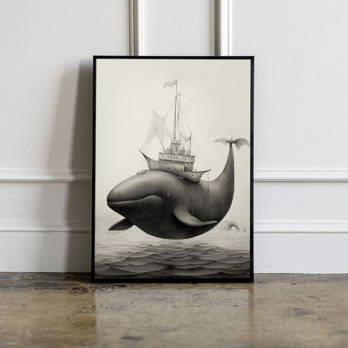 Plakat wieloryb statek 30x40 cm w czarnej ramie na Arena.pl
