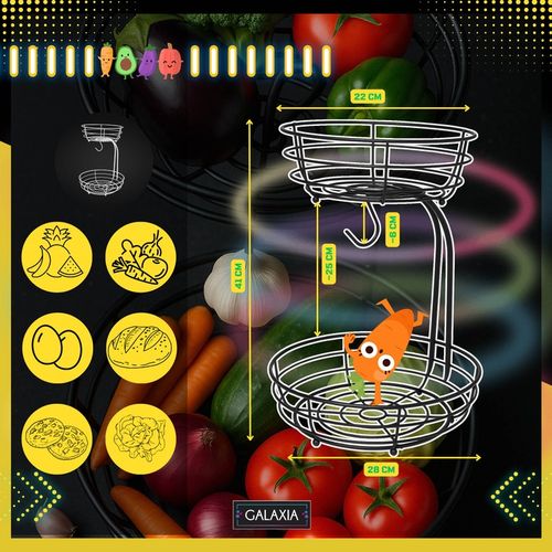 KOSZ NA OWOCE I WARZYWA Koszyk Stojak Piętrowy Czarny Dwupoziomowy na Arena.pl