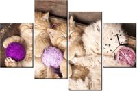 120CM 80CM ZEGAR 4 ELEM ŚPIĄCE KOTY MISCE OBRAZ ŚCIENNY