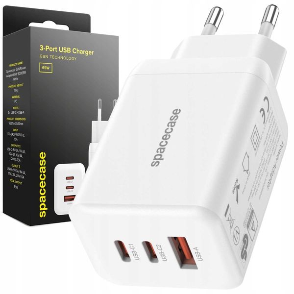 Spacecase Usb Charger 65W Gan Sc009W White zdjęcie 1
