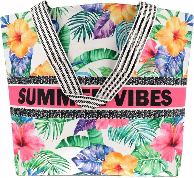 V2 TORBA PLAŻOWA SUMMER VIBES ZAPINANA SHOPPER TOREBKA NA PLAŻĘ PIKNIK MIX zdjęcie 3