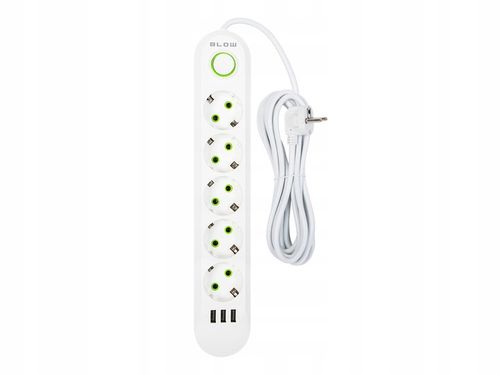 PRZEDŁUŻACZ LISTWA ZASILAJĄCA WŁĄCZNIK 3x USB 5 GNIAZD 5m BIAŁY ŁADOWARKA na Arena.pl