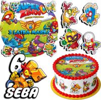 ZESTAW OPŁATEK NA TORT 20CM + 17 POSTACI - SUPER ZINGS + IMIĘ 15CM 18CM
