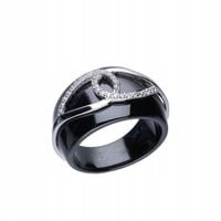 PIERŚCIONEK CERAMICZNY CZARNY SREBRNY CYRKONIA 12