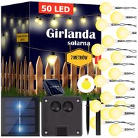 GIRLANDA SOLARNA OGRODOWA LAMPKI LED MLECZNE 50szt
