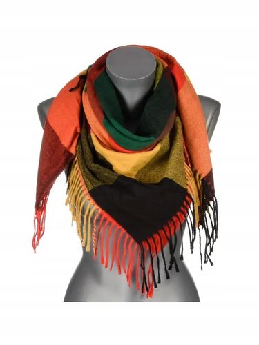 Versoli - miękka i ciepła chusta z frędzlami krata czerwony zielony 12# HIT na Arena.pl