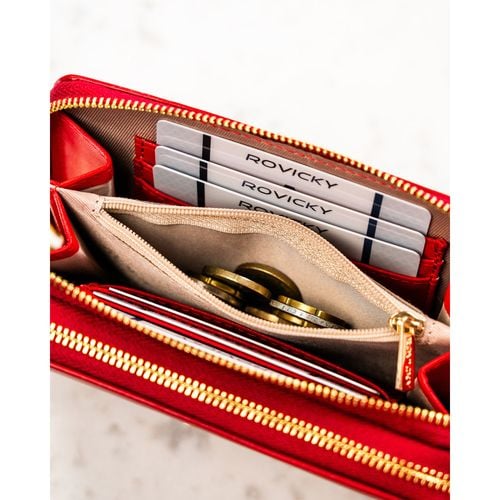 czerwony portfel-piórnik damski ze skóry ekologicznej zamykany na Arena.pl